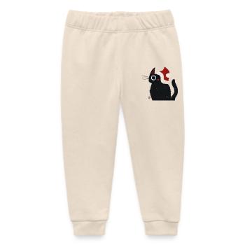 Black Cat with Santa Hat - Baby Organic Sweatpants by Stanley/Stella - soft Ecru - Front