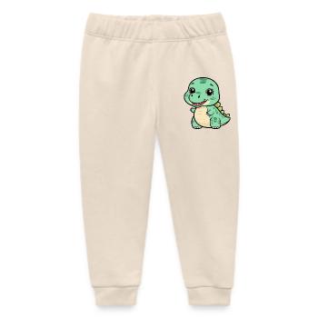 Cute Dino with a Grin - Green - Baby Organic Sweatpants by Stanley/Stella - soft Ecru - Front