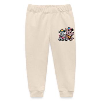 Funny Baby Rhino & Hippo – Cute Animal Duo - Baby Organic Sweatpants by Stanley/Stella - soft Ecru - Front