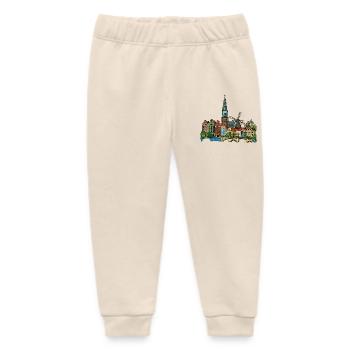 Netherlands Canal Houses Windmill Retro Sketch - Baby Organic Sweatpants by Stanley/Stella - soft Ecru - Front
