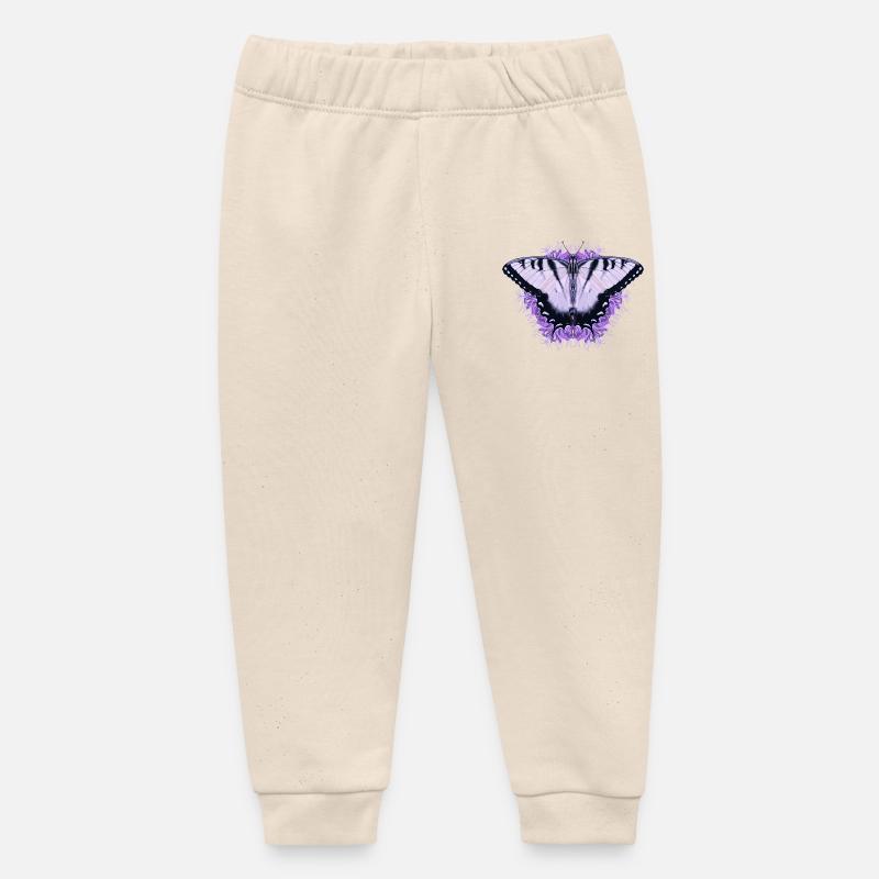 Papillon blanc à fleur pourpre - Pantalon de jogging bébé bio Stanley/Stella - écru doux