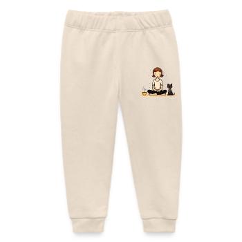 Yoga Dog and Coffee - Baby Organic Sweatpants by Stanley/Stella - soft Ecru - Front