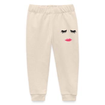 Woman's Face Eyelashes Kissing Lips Pink Lips - Baby Organic Sweatpants by Stanley/Stella - soft Ecru - Front