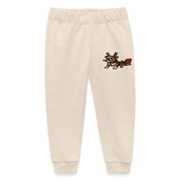 Bulldog Reindeer Pulling Sleigh Christmas Cartoon - Baby Organic Sweatpants by Stanley/Stella - soft Ecru - Front