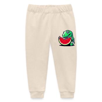 Sweet T-Rex Dino Eats Watermelon Fruitier - Baby Organic Sweatpants by Stanley/Stella - soft Ecru - Front