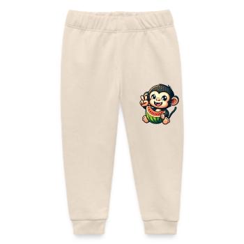 Chimpanzee with watermelon and honeydew melon - Baby Organic Sweatpants by Stanley/Stella - soft Ecru - Front