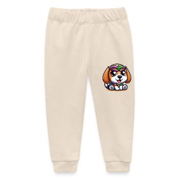 Mardi Gras Beagle: Dog with Mask and Beads - Baby Organic Sweatpants by Stanley/Stella - soft Ecru - Front