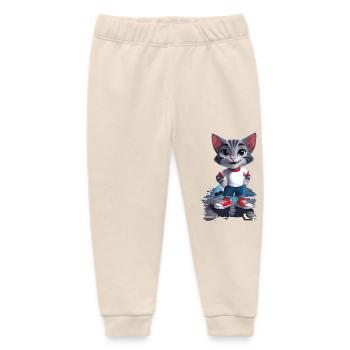 Verspielte Katze im Kinder-Stil - Baby Organic Jogginghose Baby Tumbler von Stanley/Stella - Natur - Vorne