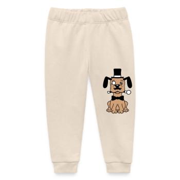 Hund Herr Sir Zylinder Hut Monokel Brille Reich - Baby Organic Jogginghose Baby Tumbler von Stanley/Stella - Natur - Vorne