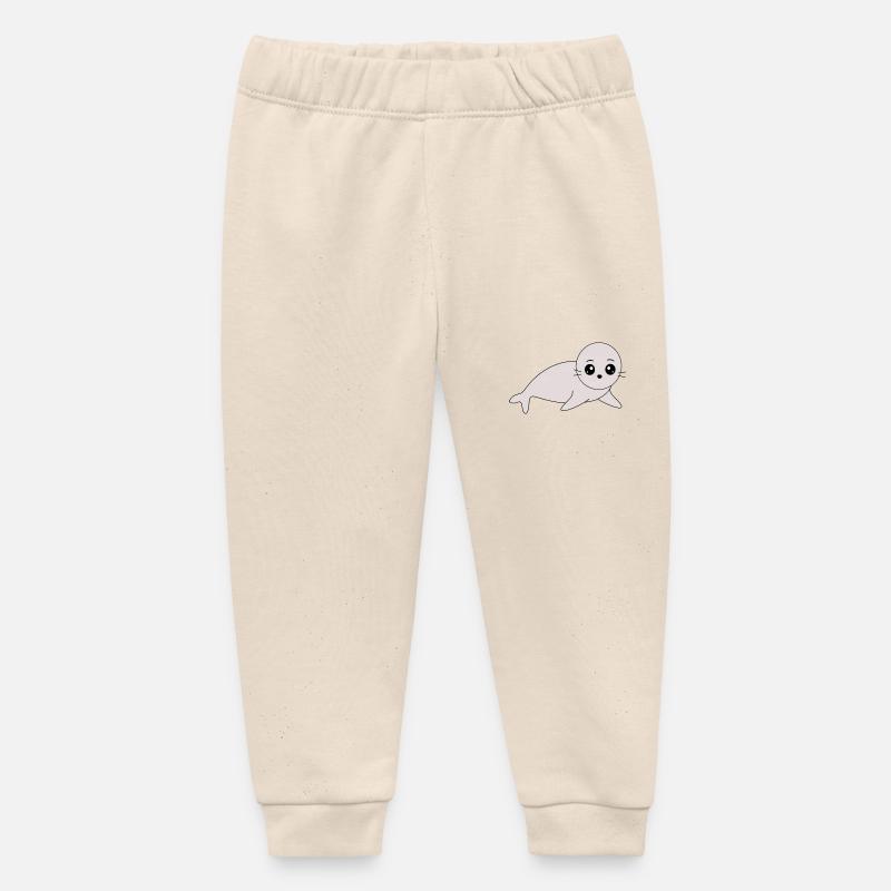 Sceaux, phoques, phoques, phoques animaux - Pantalon de jogging bébé bio Stanley/Stella - écru doux