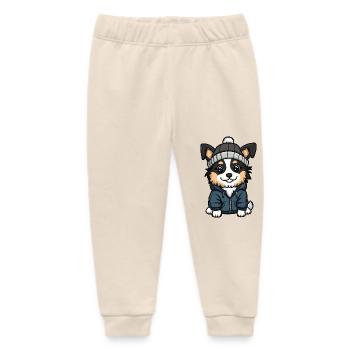 Australian Shepherd Cartoon - Baby Organic Sweatpants by Stanley/Stella - soft Ecru - Front