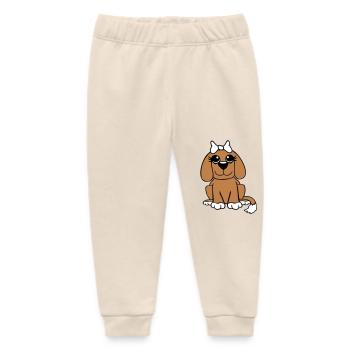 Dog Sitting Little Pretty Lady Bow Female - Baby Organic Sweatpants by Stanley/Stella - soft Ecru - Front