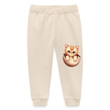 Kitten hatches from egg, Cute animal design - Baby Organic Sweatpants by Stanley/Stella - soft Ecru - Front