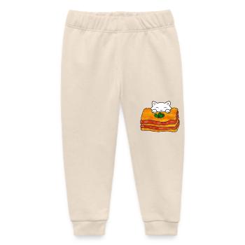 Cute white cat eating a delicious italian food - Baby Organic Sweatpants by Stanley/Stella - soft Ecru - Front