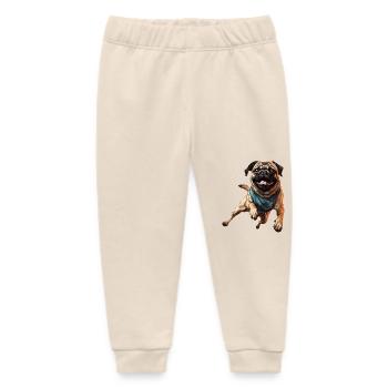 Pug on the move: running, sprinting, galloping - Baby Organic Sweatpants by Stanley/Stella - soft Ecru - Front