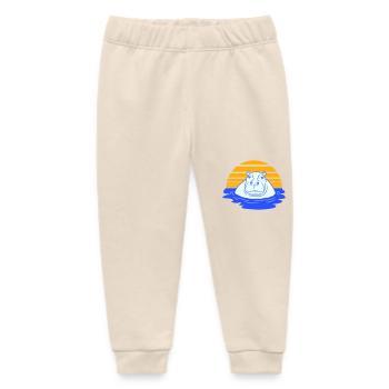 Hippopotamus Swimming Water Sun Cute Comic Cartoon - Baby Organic Sweatpants by Stanley/Stella - soft Ecru - Front