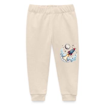 Comic rocket flies to the moon - Baby Organic Sweatpants by Stanley/Stella - soft Ecru - Front