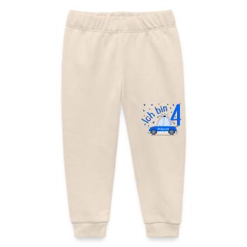Police Car I'm 4 Birthday Blue - Baby Organic Sweatpants by Stanley/Stella - soft Ecru - Front