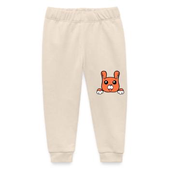 Dog Behind Wall Fence Sign Peeping Happy Cute - Baby Organic Sweatpants by Stanley/Stella - soft Ecru - Front