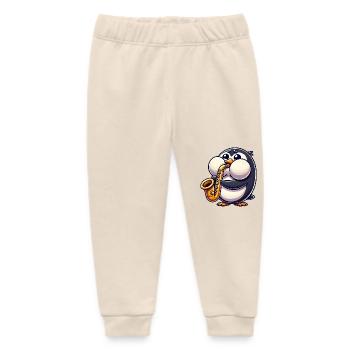Penguin Saxophone Classical Music Thick Cheeks - Baby Organic Sweatpants by Stanley/Stella - soft Ecru - Front