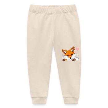 Peeking cute shy fox with hearts - Baby Organic Sweatpants by Stanley/Stella - soft Ecru - Front