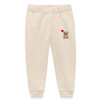 Pixel Bear Navy - Baby Organic Sweatpants by Stanley/Stella - soft Ecru - Front