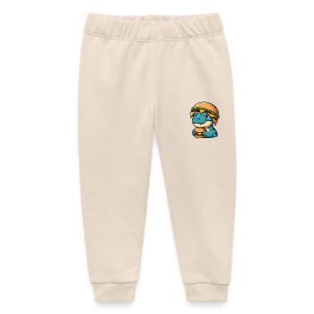 Satisfied Dino T-Rex with Hamburger Cheeseburger - Baby Organic Sweatpants by Stanley/Stella - soft Ecru - Front