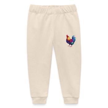 Rooster Rainbow – Colorful Blaze - Baby Organic Sweatpants by Stanley/Stella - soft Ecru - Front