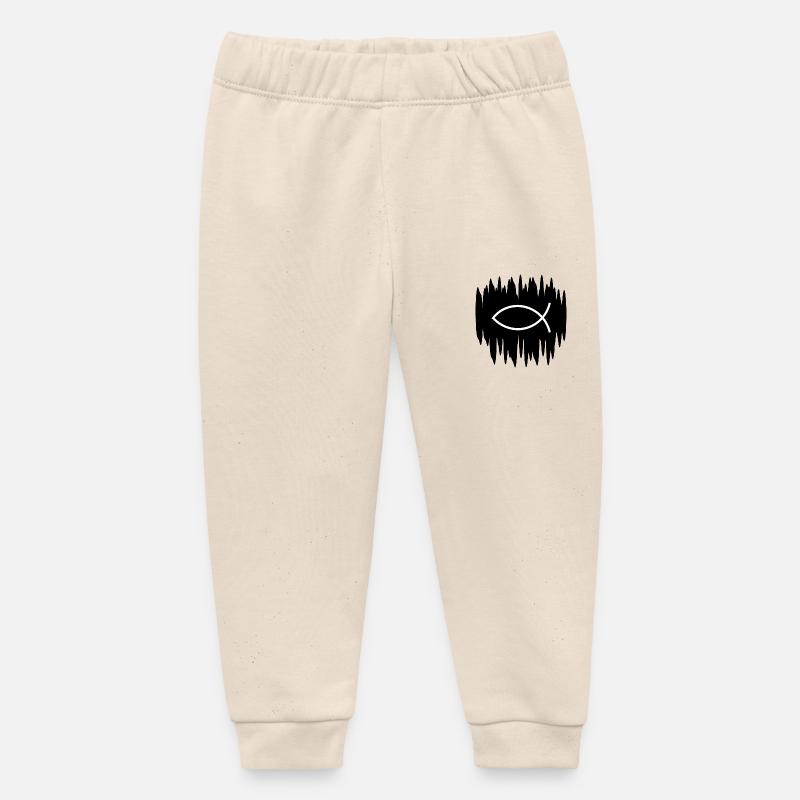 Jésus Poisson Blanc Noir Ichthys Poisson Poisson - Pantalon de jogging bébé bio Stanley/Stella - écru doux