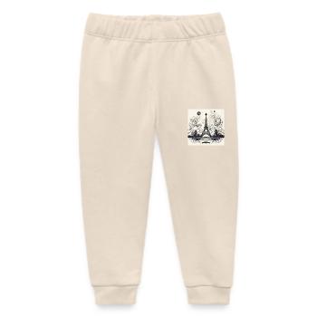 Eiffel Tower & Pagoda Fusion Art - Baby Organic Sweatpants by Stanley/Stella - soft Ecru - Front