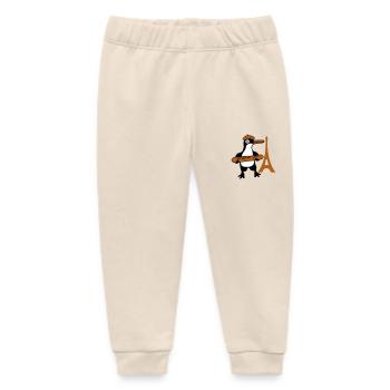 Penguin French Baguette Paris France Cute - Baby Organic Sweatpants by Stanley/Stella - soft Ecru - Front
