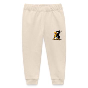 Penguin Eats Fish Caught Hole Bottom Hunger Cool - Baby Organic Sweatpants by Stanley/Stella - soft Ecru - Front