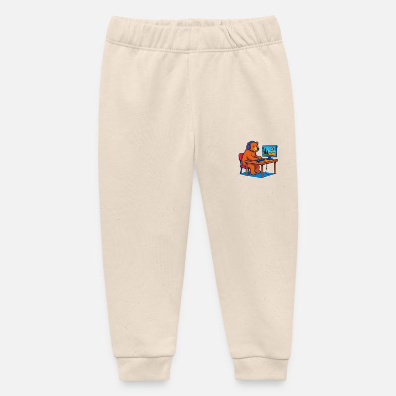 Ours de l’ordinateur - Pantalon de jogging bébé bio Stanley/Stella - écru doux