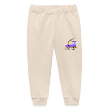 Children's train railway purple - Baby Organic Sweatpants by Stanley/Stella - soft Ecru - Front