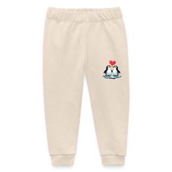 Comic Style Penguin in Love Couple - Baby Organic Sweatpants by Stanley/Stella - soft Ecru - Front