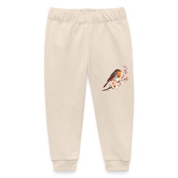 Robins on cherry blossom - Baby Organic Sweatpants by Stanley/Stella - soft Ecru - Front