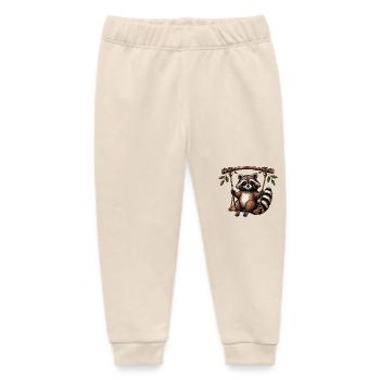 Raccoon on swing pensive playground - Baby Organic Sweatpants by Stanley/Stella - soft Ecru - Front
