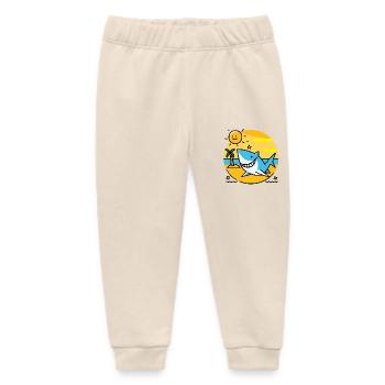 Shark on the beach bathes in the sun - Baby Organic Sweatpants by Stanley/Stella - soft Ecru - Front