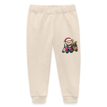 Teddy as Santa Claus with tractor - Baby Organic Sweatpants by Stanley/Stella - soft Ecru - Front