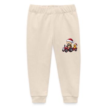 Teddy bear driving tractor with little yellow duck - Baby Organic Sweatpants by Stanley/Stella - soft Ecru - Front