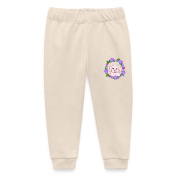 Cute Pink Pig - Baby Organic Sweatpants by Stanley/Stella - soft Ecru - Front