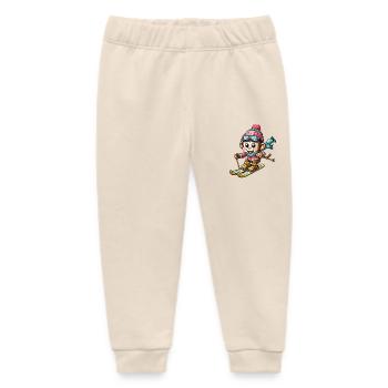 Monkey Chimpanzee Skier Winter Vacation Design - Baby Organic Sweatpants by Stanley/Stella - soft Ecru - Front