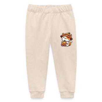 Whimsical Halloween Cat Pumpkin Hat - Baby Organic Sweatpants by Stanley/Stella - soft Ecru - Front