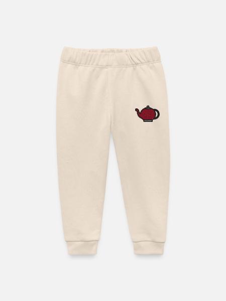 Tea kettle embroidered - Baby Organic Sweatpants by Stanley/Stella - soft Ecru