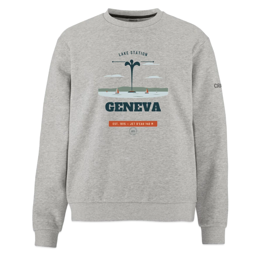 Geneva badge on a craft community 2.0 women's sweatshirt , heather grey