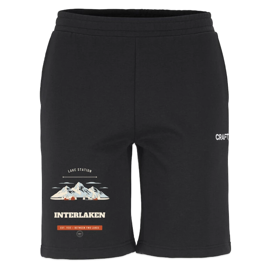 Interlaken badge on a craft community 2.0 sweat shorts, black