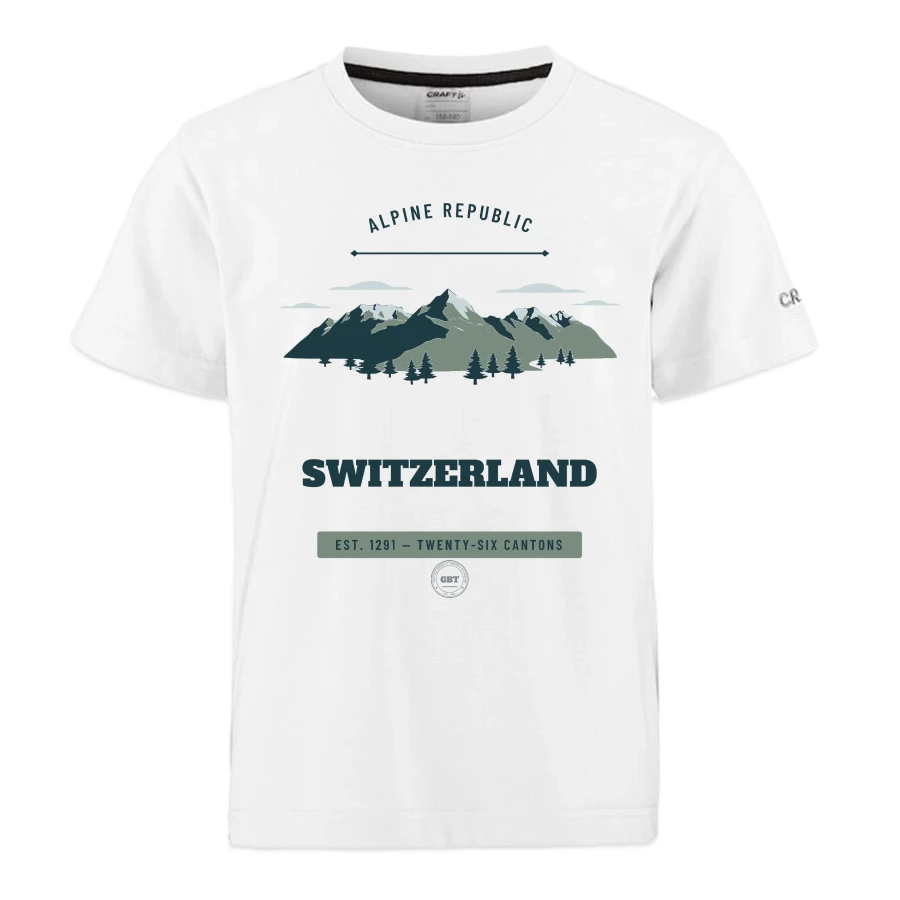 Switzerland badge on a craft community 2.0 kids t-shirt, white