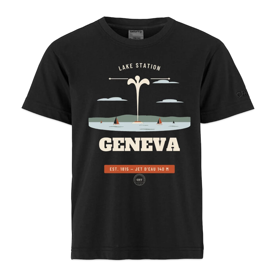 Geneva badge on a craft community 2.0 kids t-shirt, black
