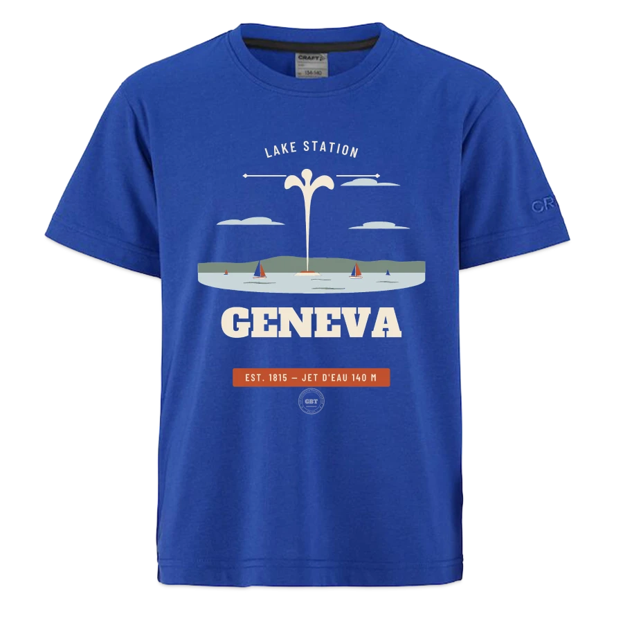 Geneva badge on a craft community 2.0 kids t-shirt, deep royal