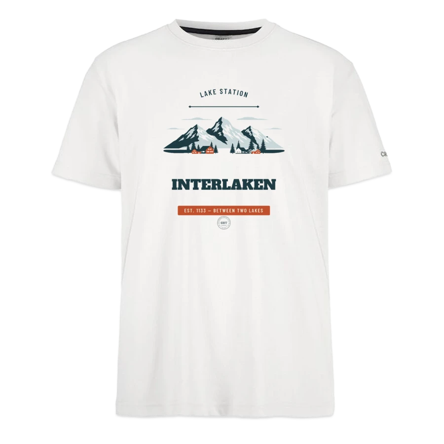 Interlaken badge on a craft community 2.0 t-shirt, white